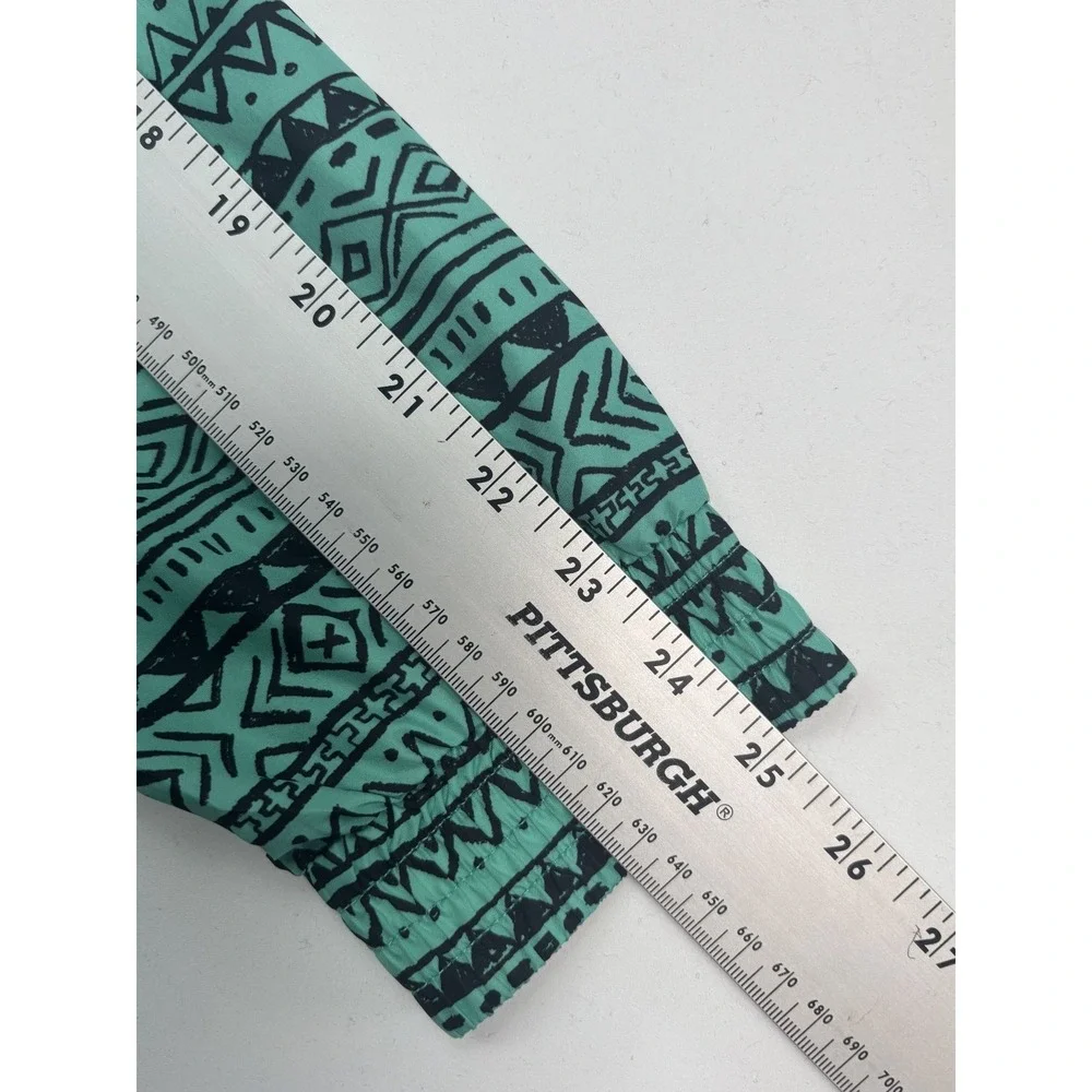 Zine women's Teal Athletic Aztec‎ full zip hooded windbreaker jacket size Large